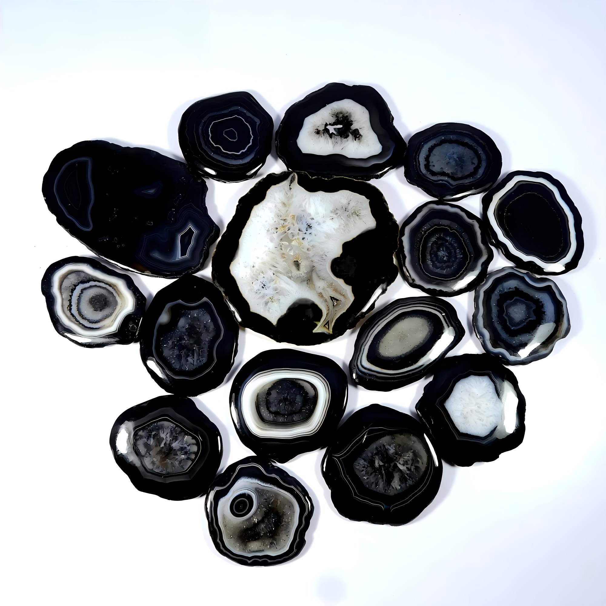 10/20pcs Large Black Agate Slices for Light Therapy & Decoration