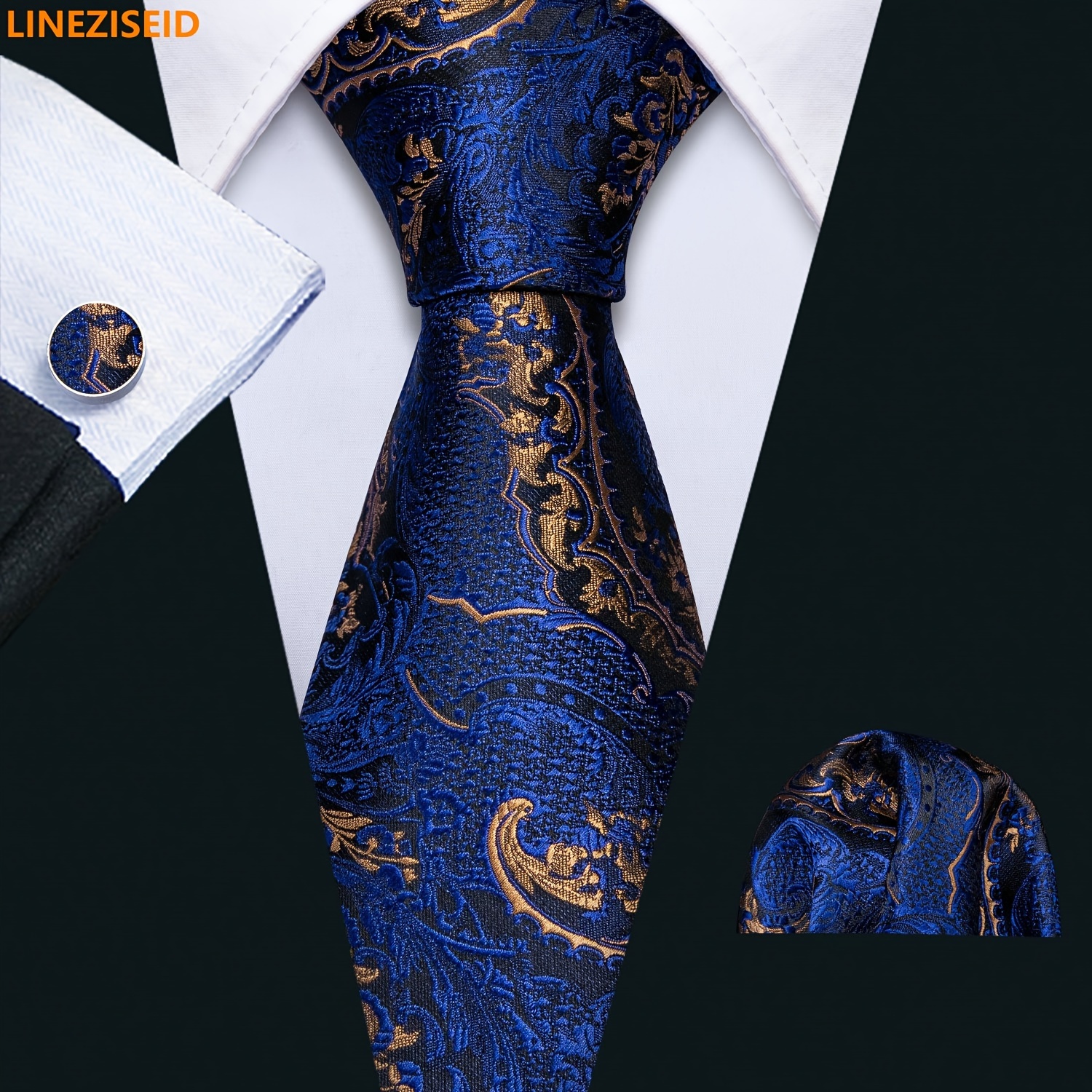 

Barry.wang 3pcs/set Men's Silk Classic Paisley Necktie With Hanky And Cufflinks For Business & Wedding, Father's Day Gift