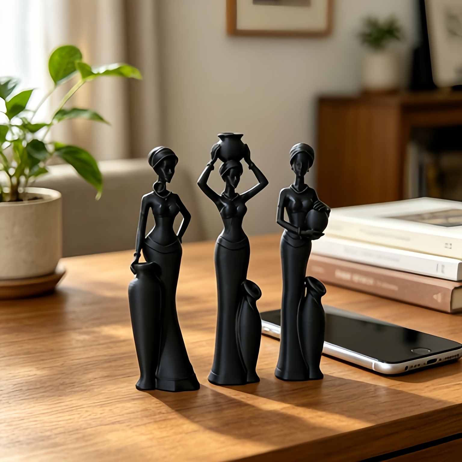 TEMU Ensemble de 3 pièces - Statues de réservoirs d'eau de femmes tribales, décorations de bureau ethniques, sculptures de décoration d'intérieur de