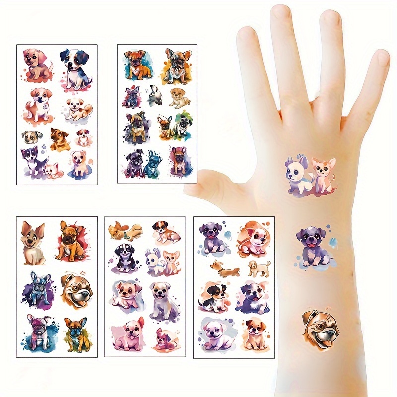 

5 Sheets 3d Cute Animal Puppy Temporary Tattoos, Watercolor Cartoon Dog Tattoo Stickers, Fun Party Dress Up Decorations, Perfect Birthday Gift, Waterproof And Long-lasting 3-5 Days