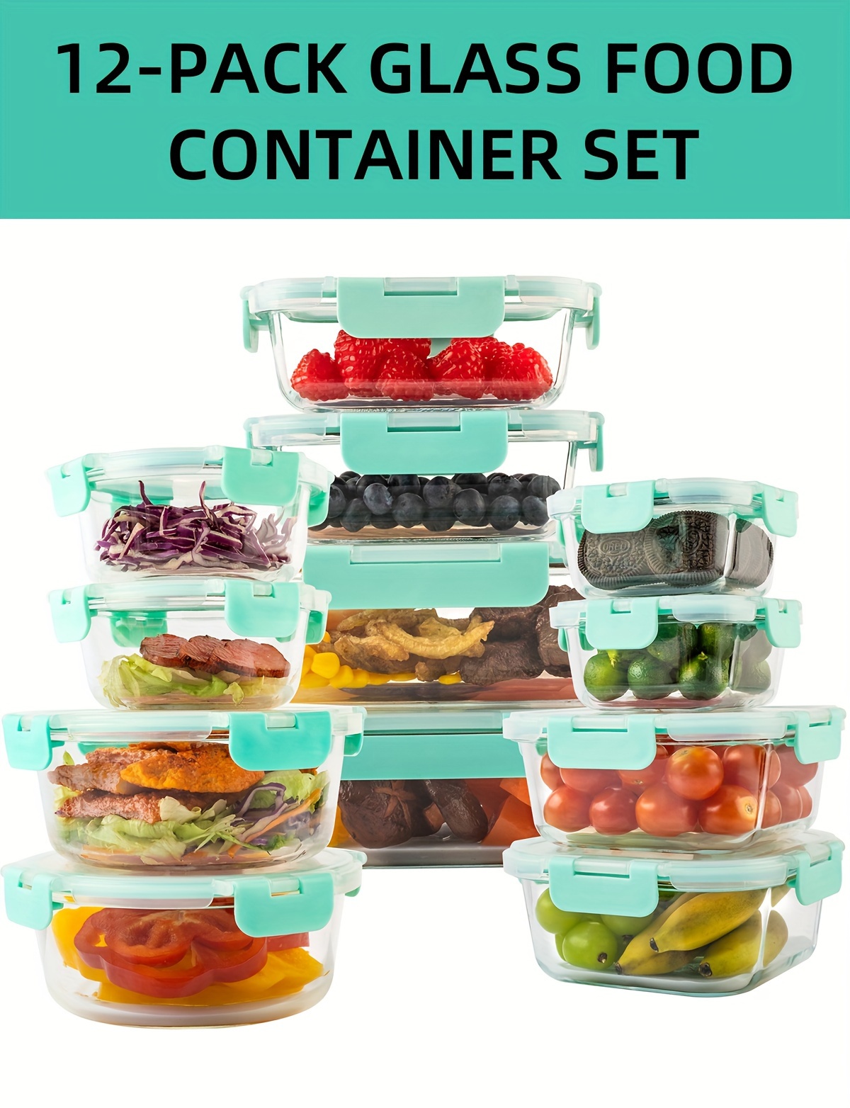 12 pack 12 containers 12 lids glass storage containers with lids leak proof meal prep containers dishwasher microwave oven freezer   food storage containers for   to go Product details 0