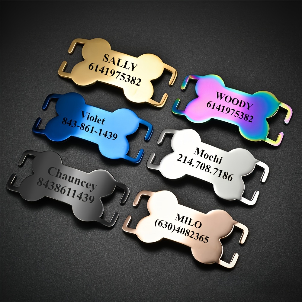 

Customizable Stainless Steel Dog Tags, Bone-shaped Pet Id Name Necklace Pendant, Diy Engraved Anti-lost Dog Collar Accessory - Non-electric, For Dogs