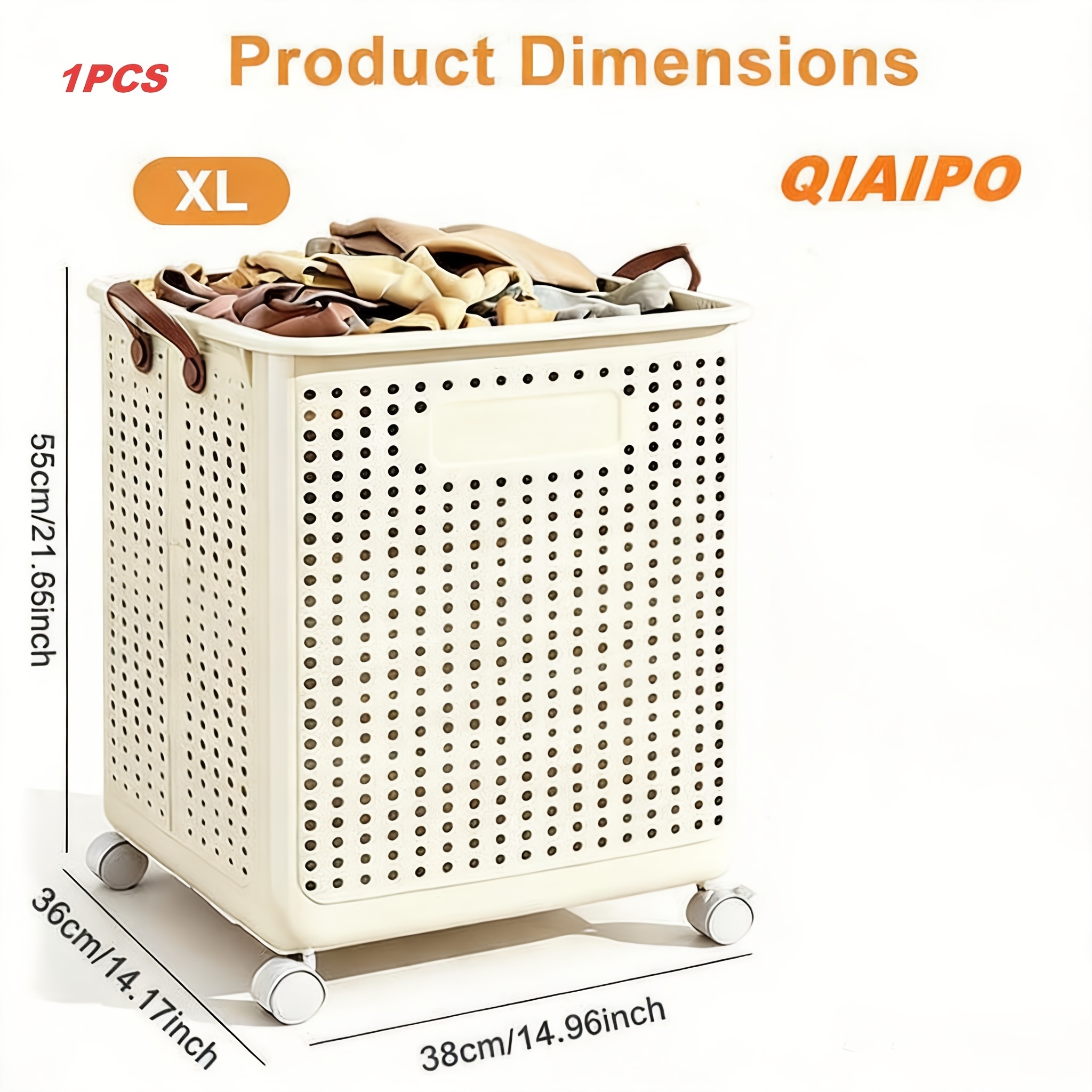 TEMU 1pc Rolling Laundry Hamper With Wheels, Foldable Ventilated Laundry Hamper With Handles, Portable Laundry Storage Organizer For Bathroom Bedroom