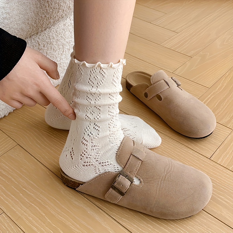 1/2/3 Pairs of Socks for Women, Japanese And Korean Style, Spring And Summer Solid Color Retro Hollow Breathable Mesh Socks for Women, Autumn Mid-Tube Pile Socks for Women, Lace Japanese Loose Socks Ins