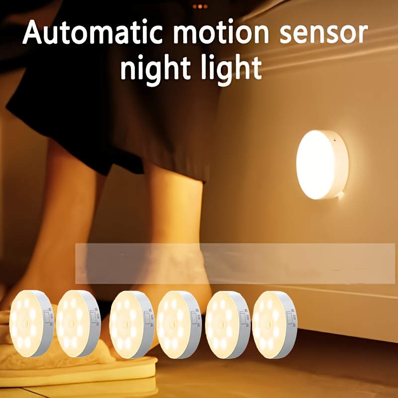 TEMU 6pcs Rechargeable Under Cabinet Lighting, Motion Sensor Light Indoor, Usb Rechargeable Wall Lights, Led Motion Activated Magnetic Night Light Is