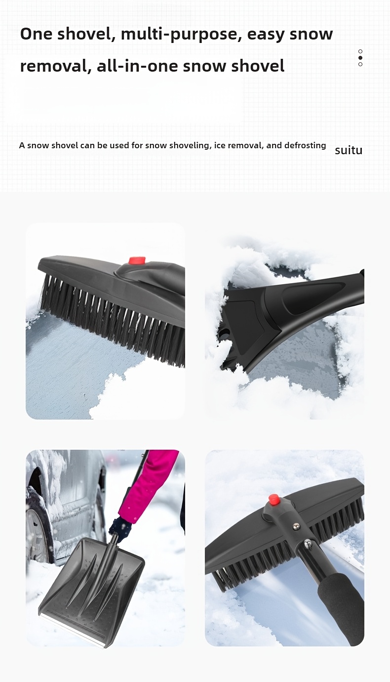 1pc   3 in 1 telescopic car snow shovel stainless steel rotatable ice scraper detachable long grip   no damage car paint cleaning tool adjustable length for     details 13