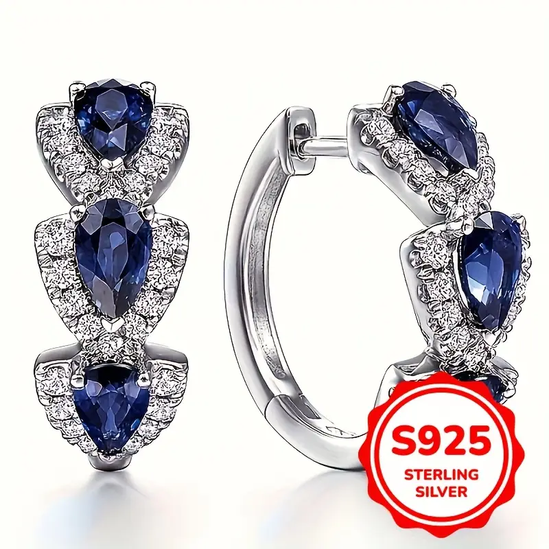 a pair of 925 sterling silver round earrings for ladies fashion rings with an elegant and luxurious style are suitable for brides engagement and wedding jewelry Product details 4