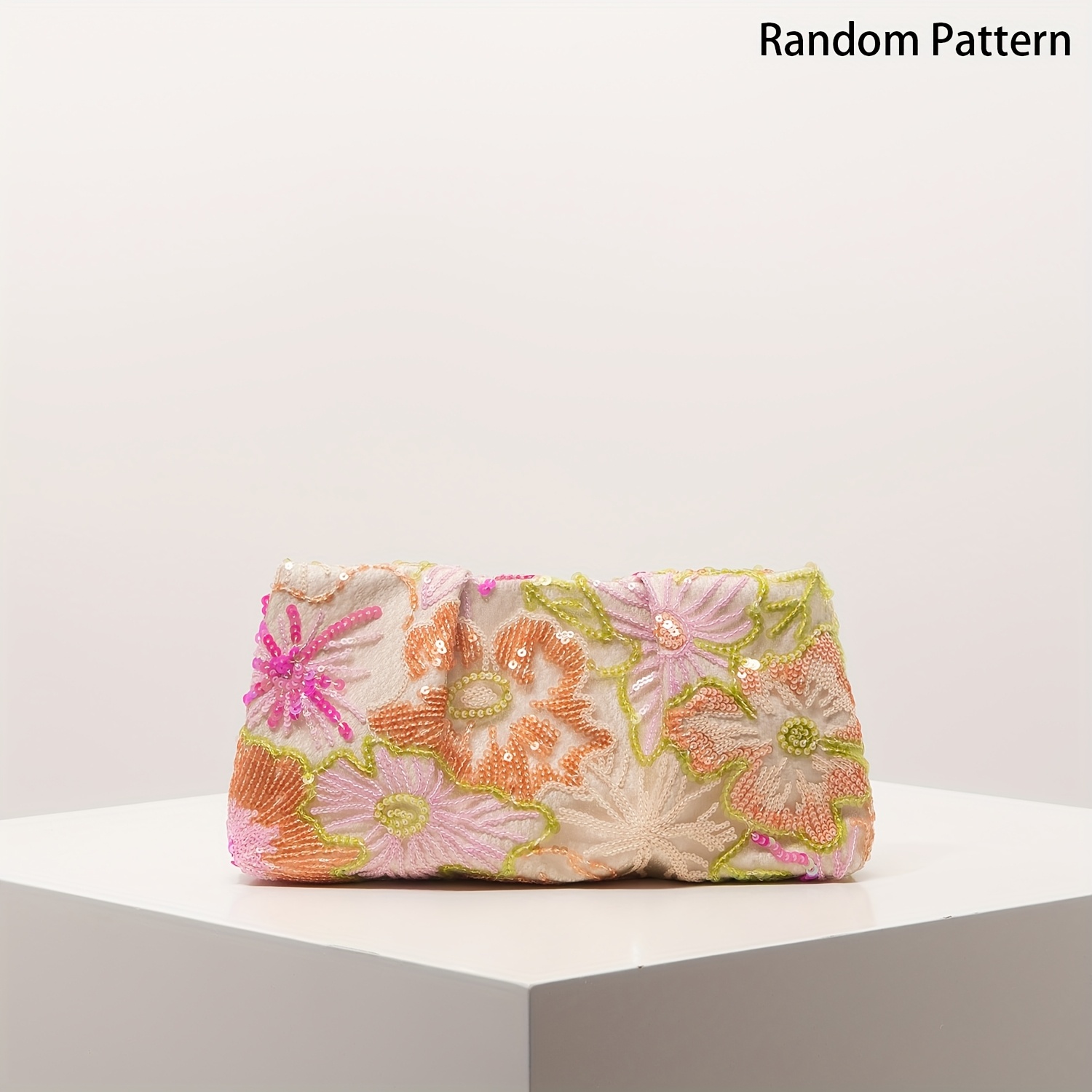 TEMU High-end Style Multicolor Sequined Women's Clutch, Floral Pattern Handbag, Evening Bag, Wedding Party, Women's Evening Dress, Prom Accessory,
