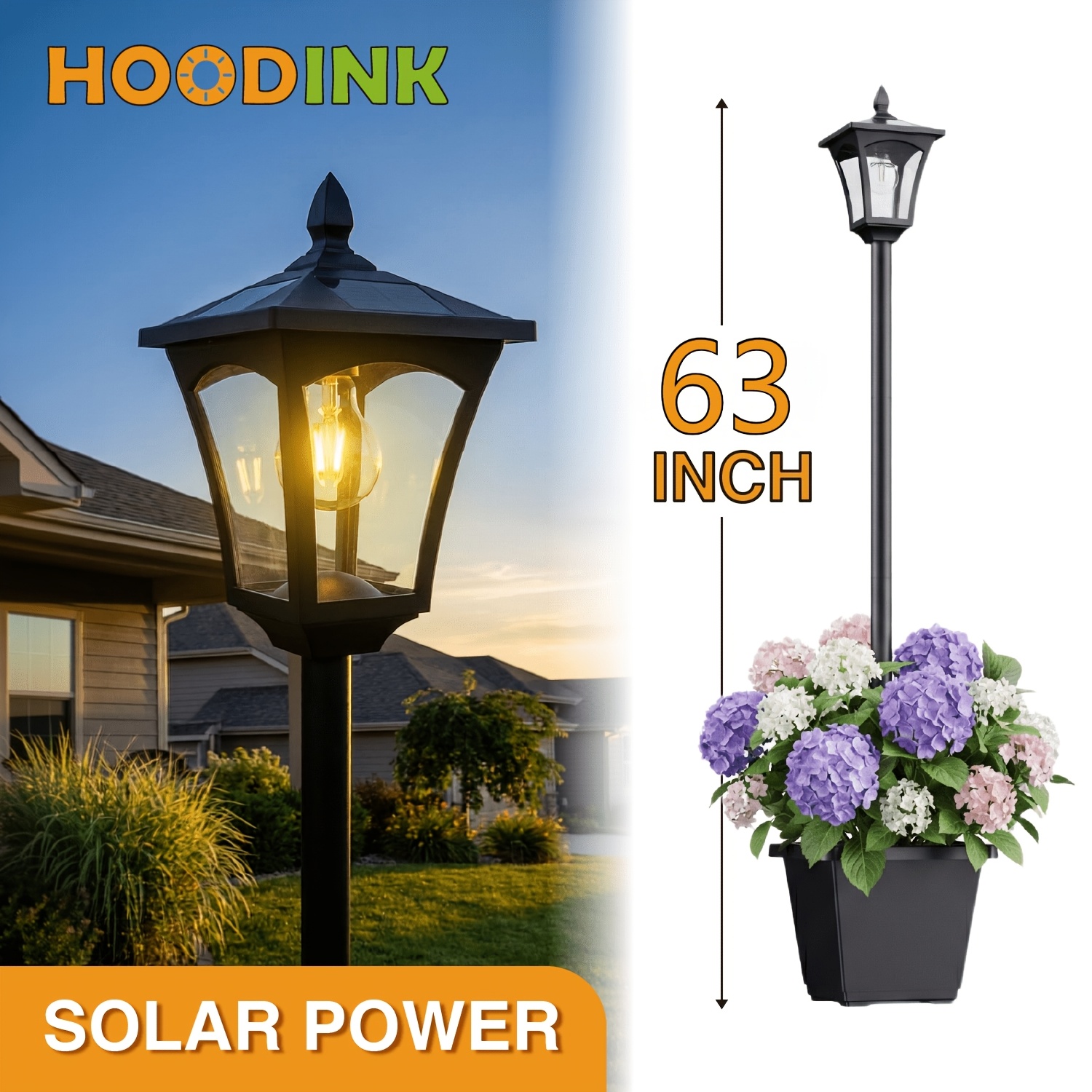 TEMU 63" Solar Lamp Post With Built-in Planter Box, Outdoor Solar Post Light, Auto Dusk To Dawn Waterproof Garden Lamp For Patio, Yard, Driveway,
