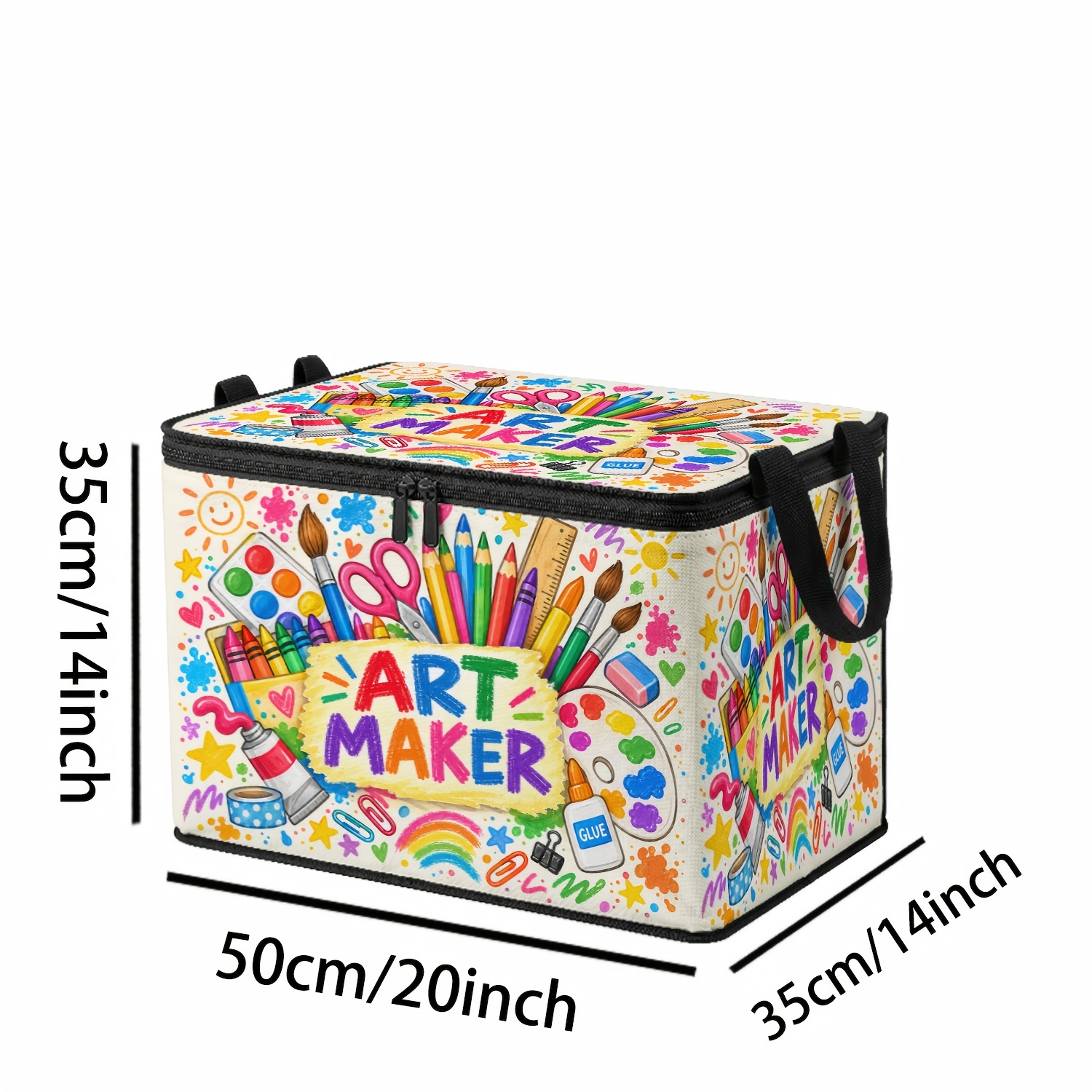 TEMU 1pc Artistic Creation Theme Soft Fabric Organizer, Large Capacity Design With Art Maker Colorful Letters And Tools Around, Suitable For Art