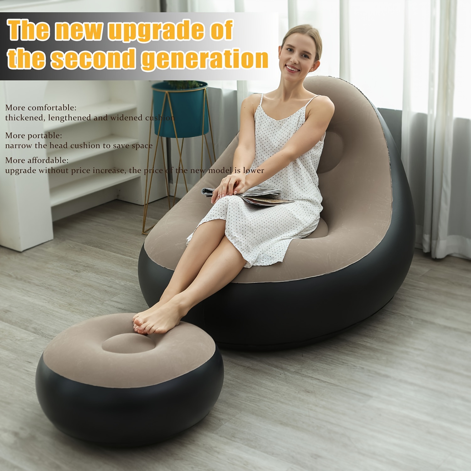

1 Pack, Coffee Flocking Inflatable Sofa Lazy Sofa Inflatable Foldable Lounger Outdoor Sofa Bed With Slip On Comfortable Combination Flocking Sofa Chair
