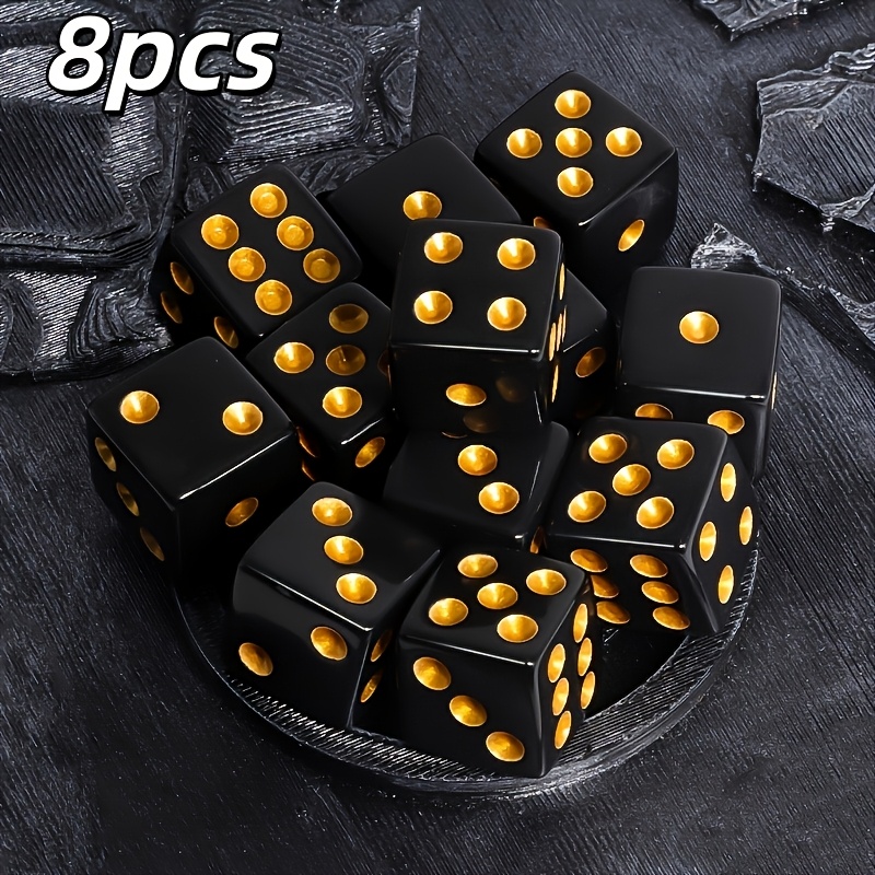E-shop 8 Schwarze und goldene Würfel/D6 Nummeriert 1-6/Klassisches Design/Acryl Brettspiel