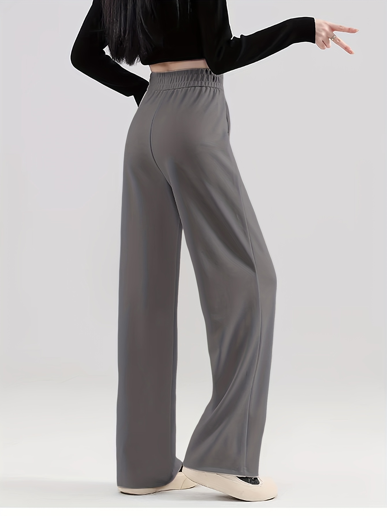 pantalon large taille haute femme extensible confortable Temu