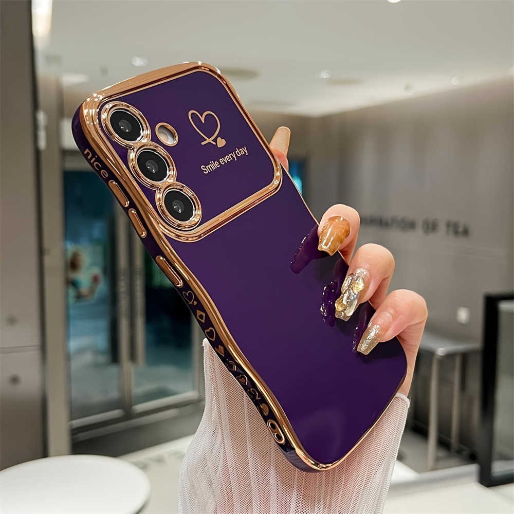 

Luxury Plating Cute Curly Wave Frame Phone Case For S24 Fe S23fe Love Heart Soft Cover