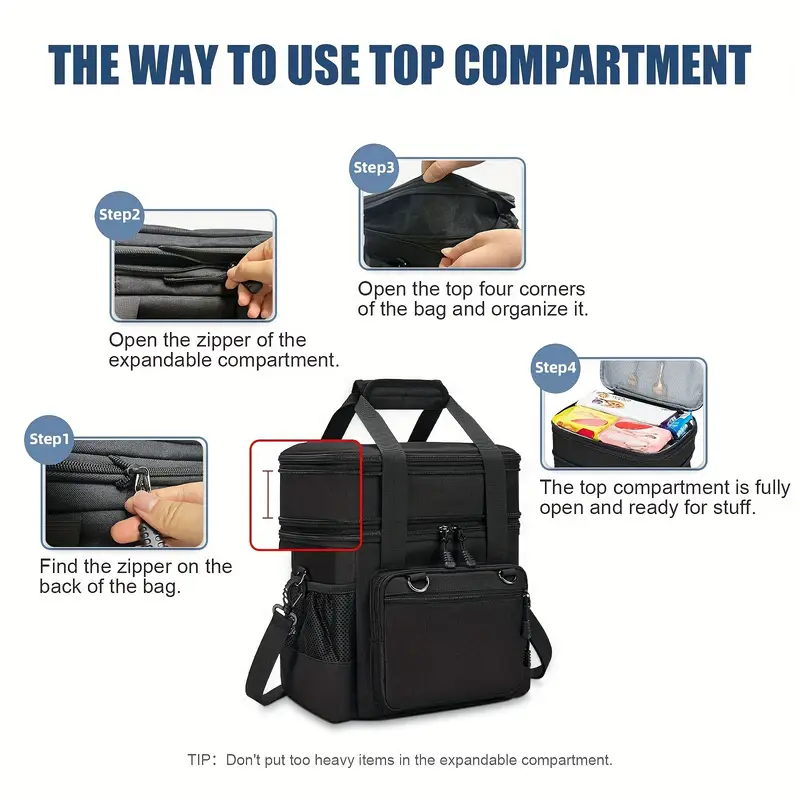 double layer insulated lunch bag with shoulder strap side pocket durable oxford fabric leak proof school picnics beach reusable portable food container non food contact lunch bag insulated picnic essentials rectangular shape zipper closure back to school details 0