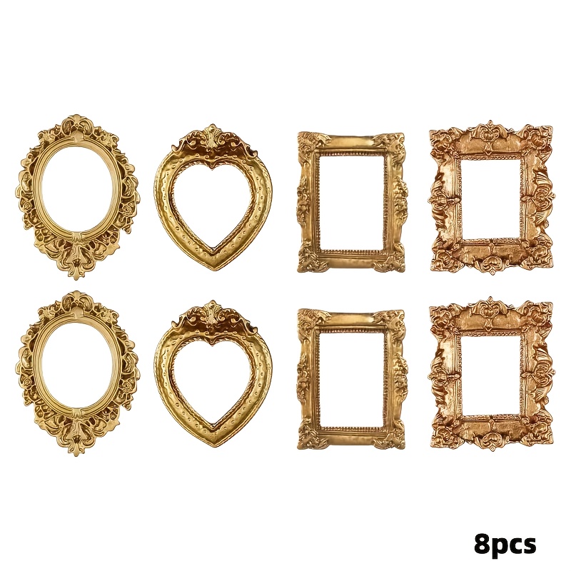8pcs Vintage Mini Picture Frames, Mini Dollhouse Rectangular Display Table Wall Shelf Photo