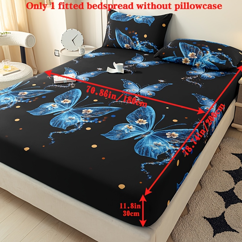 1pc Fitted Sheet, Soft And Comfortable Blue Pattern Print Bedding, Suitable For Bedroom, , Only Fitted Sheet
