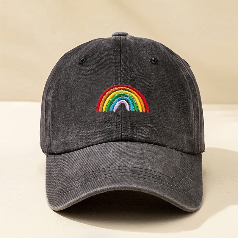 

Embroidered Rainbow Vintage Washed Baseball Cap, Unisex Breathable Adjustable Trucker Hat, Sun Protection Golf Hat, Curved Brim Summer Sun Protection Hat