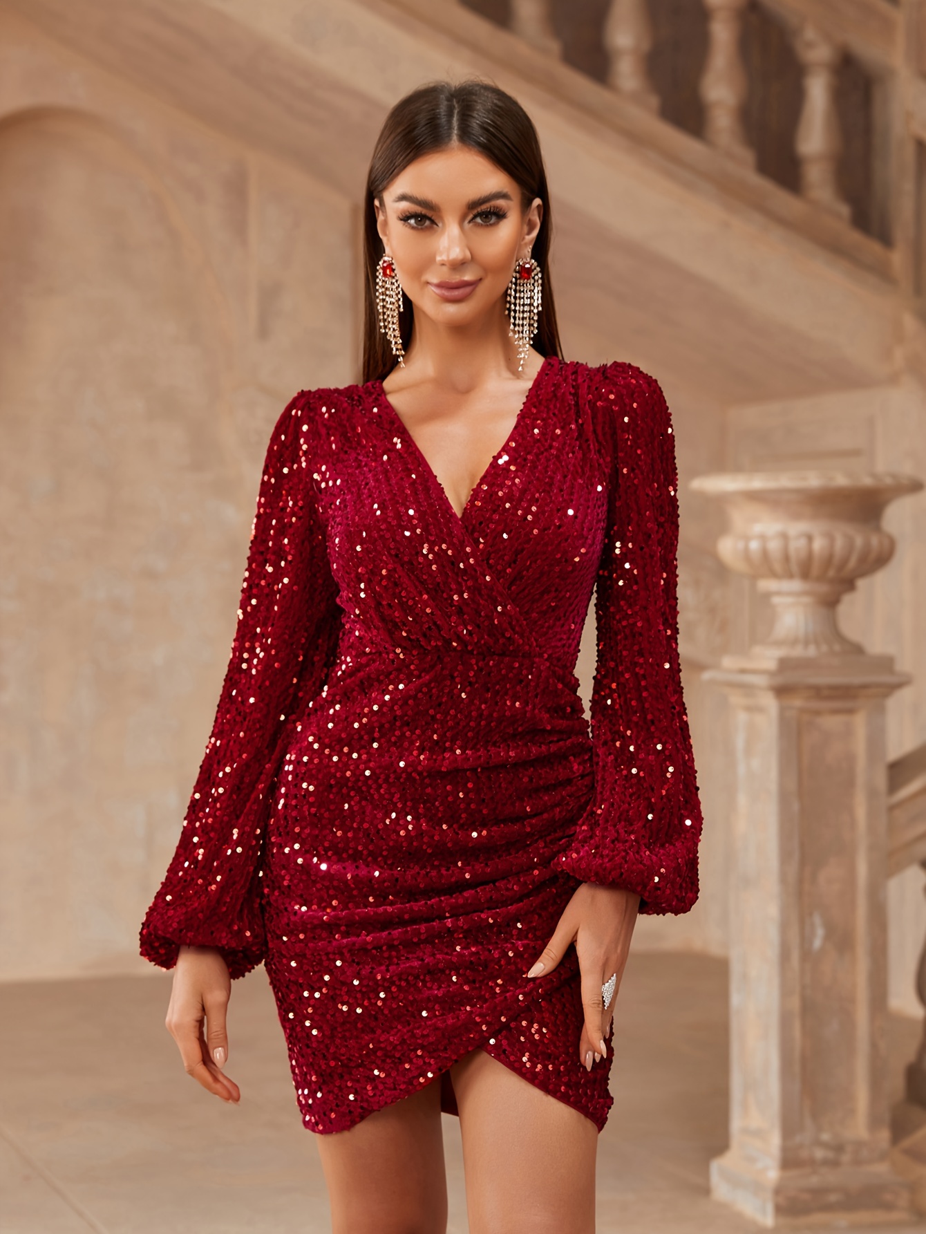 Red Sequin Dress - Temu United States