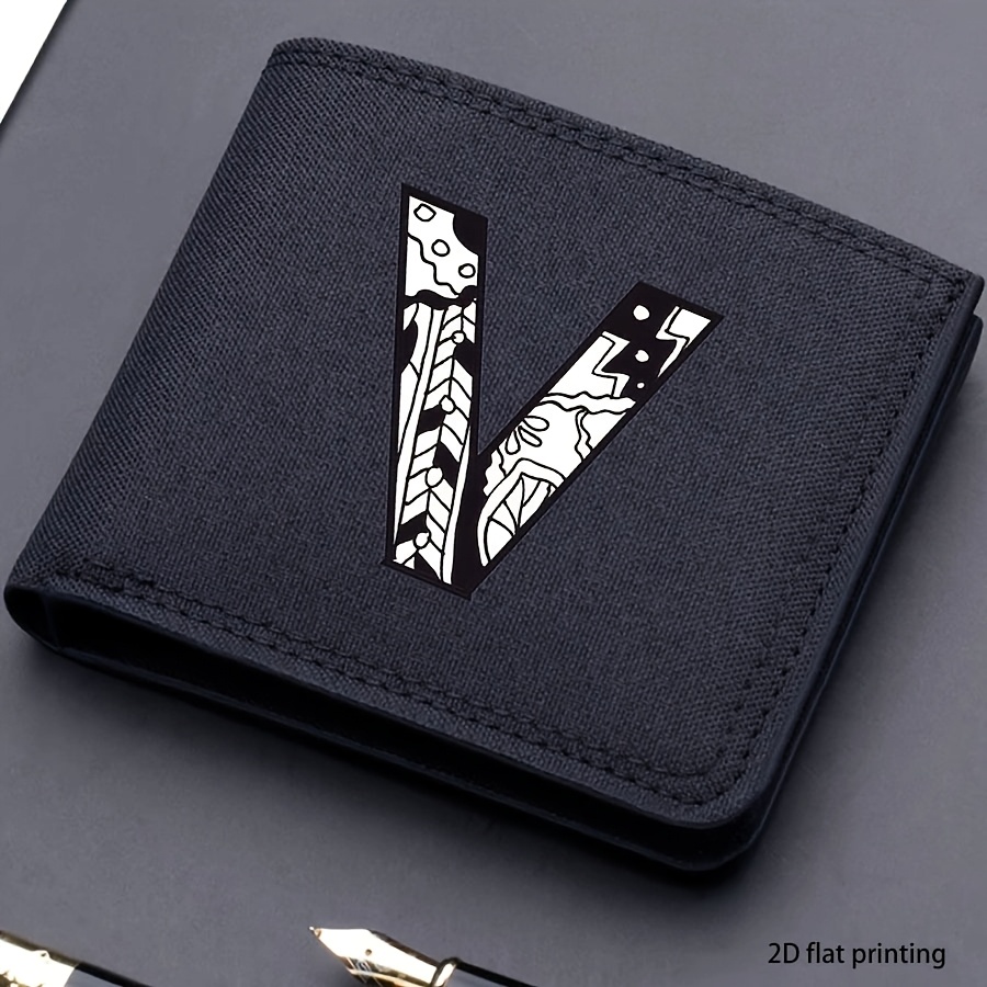 1 pieza, Cartera corta de lona impresa con 26 letras de moda para hombre, Cartera plegable con nombre propio, Cartera corta casual para negocios con ranuras para tarjetas, Regalo para hombres (impresión plana 2D)
