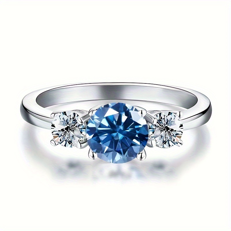 

925 Silver Inlaid With 1 Carat Colored Moissanite Ring, Mother's Day Valentine's Day Ring Gift