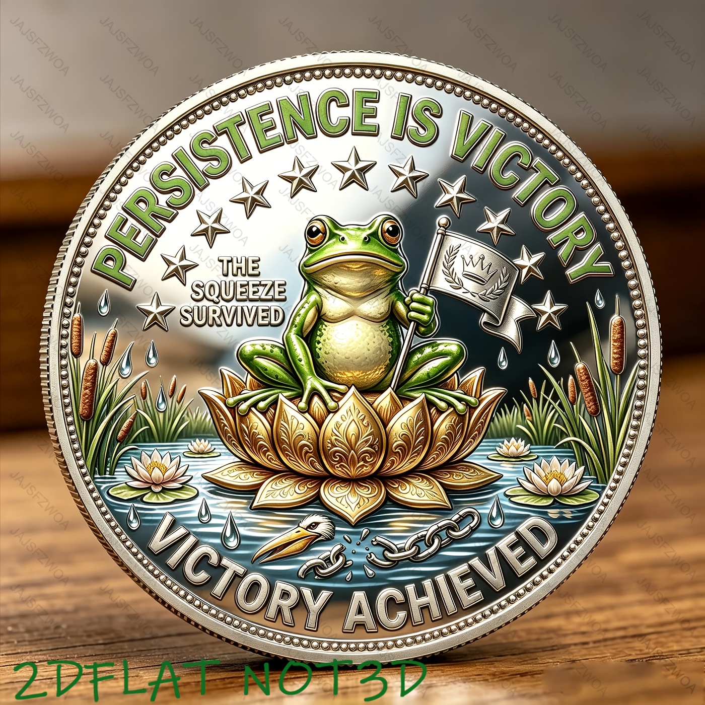 TEMU 2d Flat, 2d Flat Never Give Up Motivational Challenge Coin Frog Choking Meme Inspirational Commemorative Souvenir Token Fine Pattern Details Is