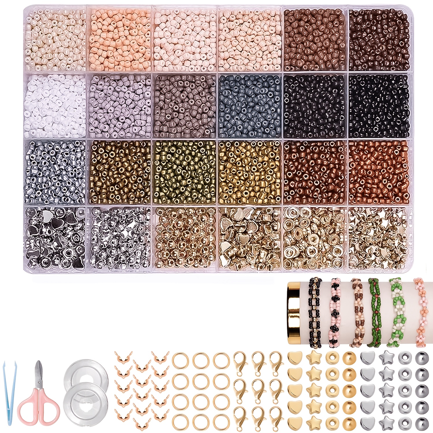 TEMU Ensemble de perles de verre bohèmes de 3 mm à 24 grilles, fournitures de fabrication de bijoux pour bracelets, bijoux, porte-clés, pendentifs,