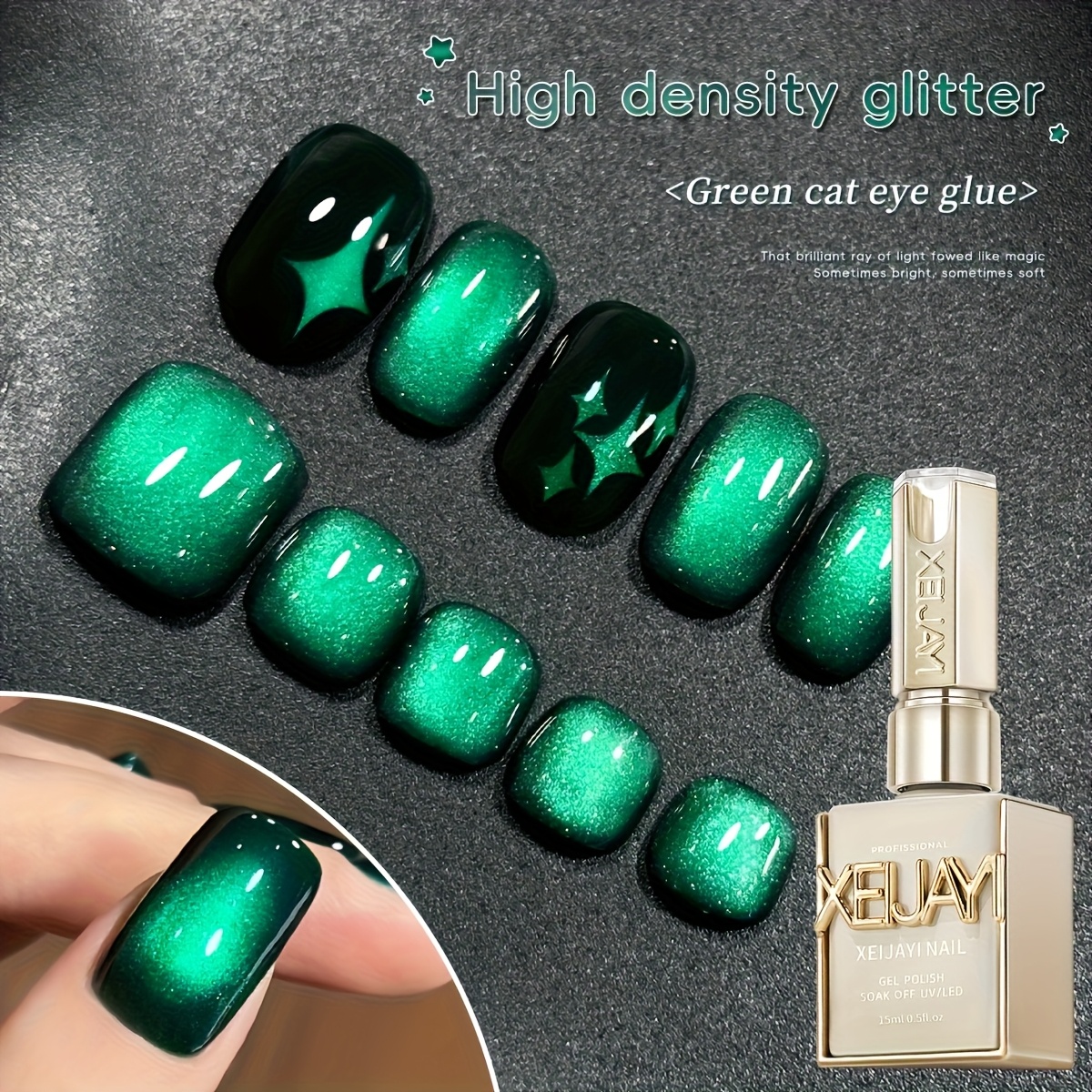 Image of 15ml Xeijayi Magnetic Cat Eye Nail Gel Polish - Holographic /led Suitable For Diy Nail Art, Magnetic Magnetic Suitable For Salon & - Use, /korean Style Gel For /