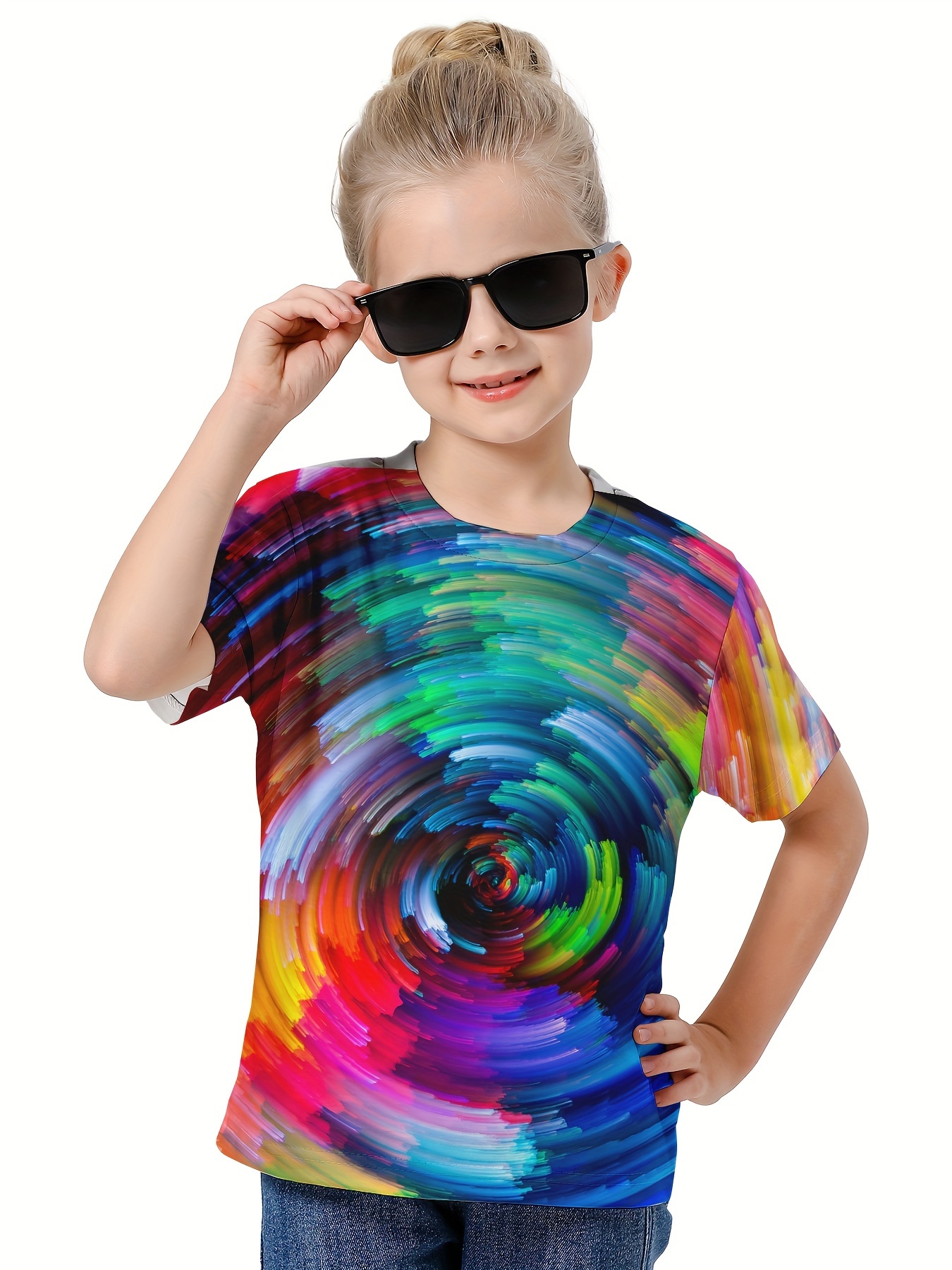 Comprar Camiseta holgada de Color degradado de arcoíris Shishi de seda  helada para niña, traje + pantalones, ropa teñida con corbata para niños de  3 a 12 años, novedad de verano 2023