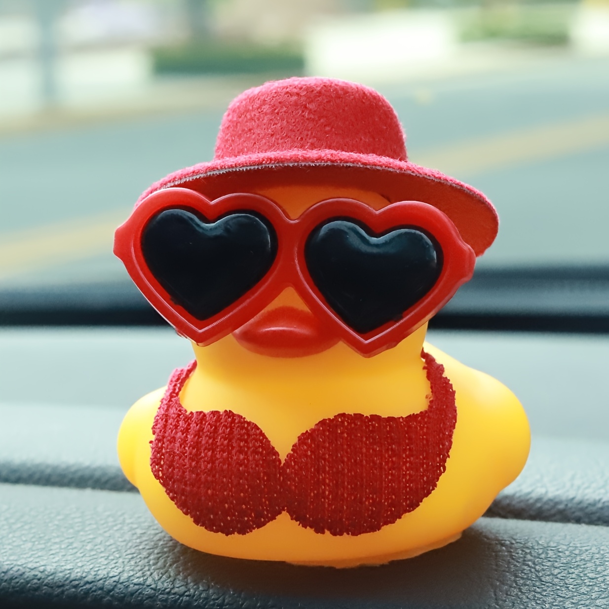 TEMU Humorous Car Interior Accessory Featuring A Cool Duck Dashboard Ornament Wearing Red Heart-shaped Glasses And