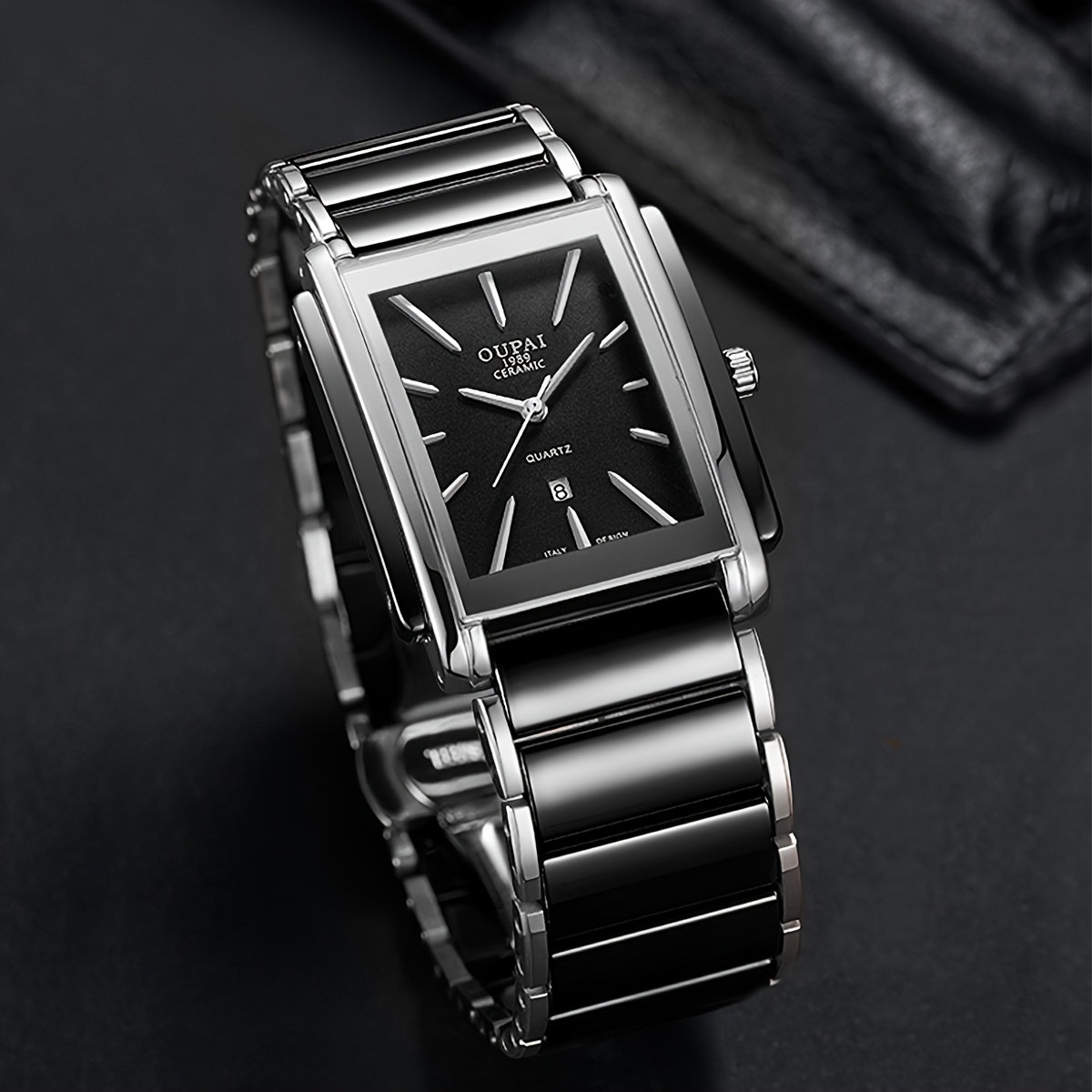 1pc * *'S * Quartz Wristwatch, Rectangular Dial, Stainless * Ceramic Strap, Calendar Feature, Water Resistant 30m, Battery Powered Electronic Move*t 1pc * *'S * Quartz Wristwatch, Rectangular Dial, Stainless * Ceramic Strap, Calendar Feature, Water Resistant 30m, Battery Powered Electronic Move*t