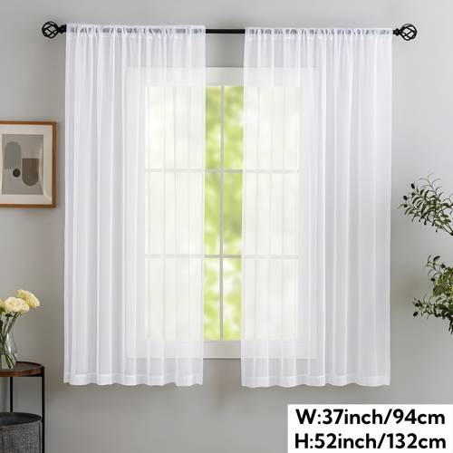 2panels modern romantic white sheer curtains rod pocket semi transparent curtains suitable for living room bedroom kitchen short curtains suitable for courtyard terrace villa shop decoration festive atmosphere