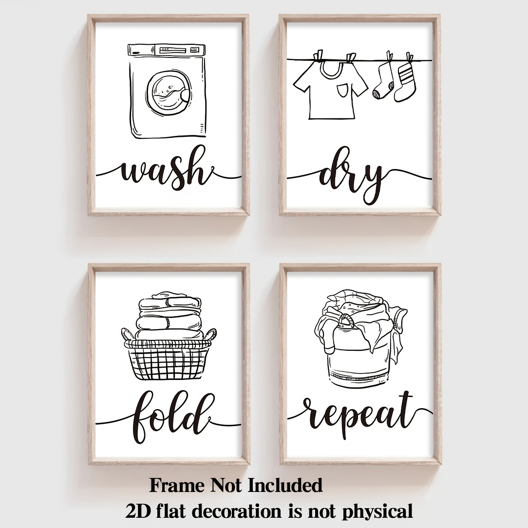 TEMU 2d Flat, 2d Flat, 2d Flat Wall Decoration Poster 4pcs Frameless Laundry Room Wall Art Decor Funny Laundry Quote Fold Repeat Wall Print Wall