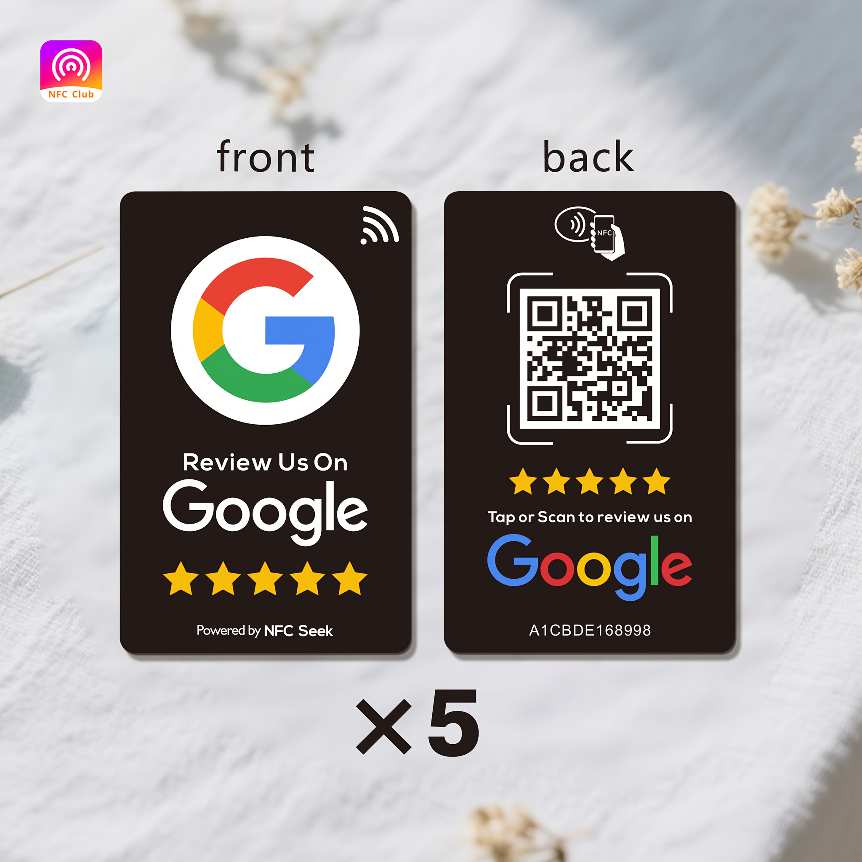 TEMU 1pc/5pcs Review Cards, Nfc Tap & Compatible, 13.56 Mhz Frequency, Pvc Material, 504 Bytes Storage Capacity, 100, 000 Write Cycles, 10-year , For