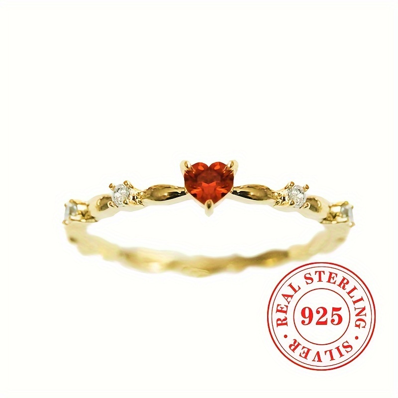925 Silver Thin Ring with Heart Gemstone