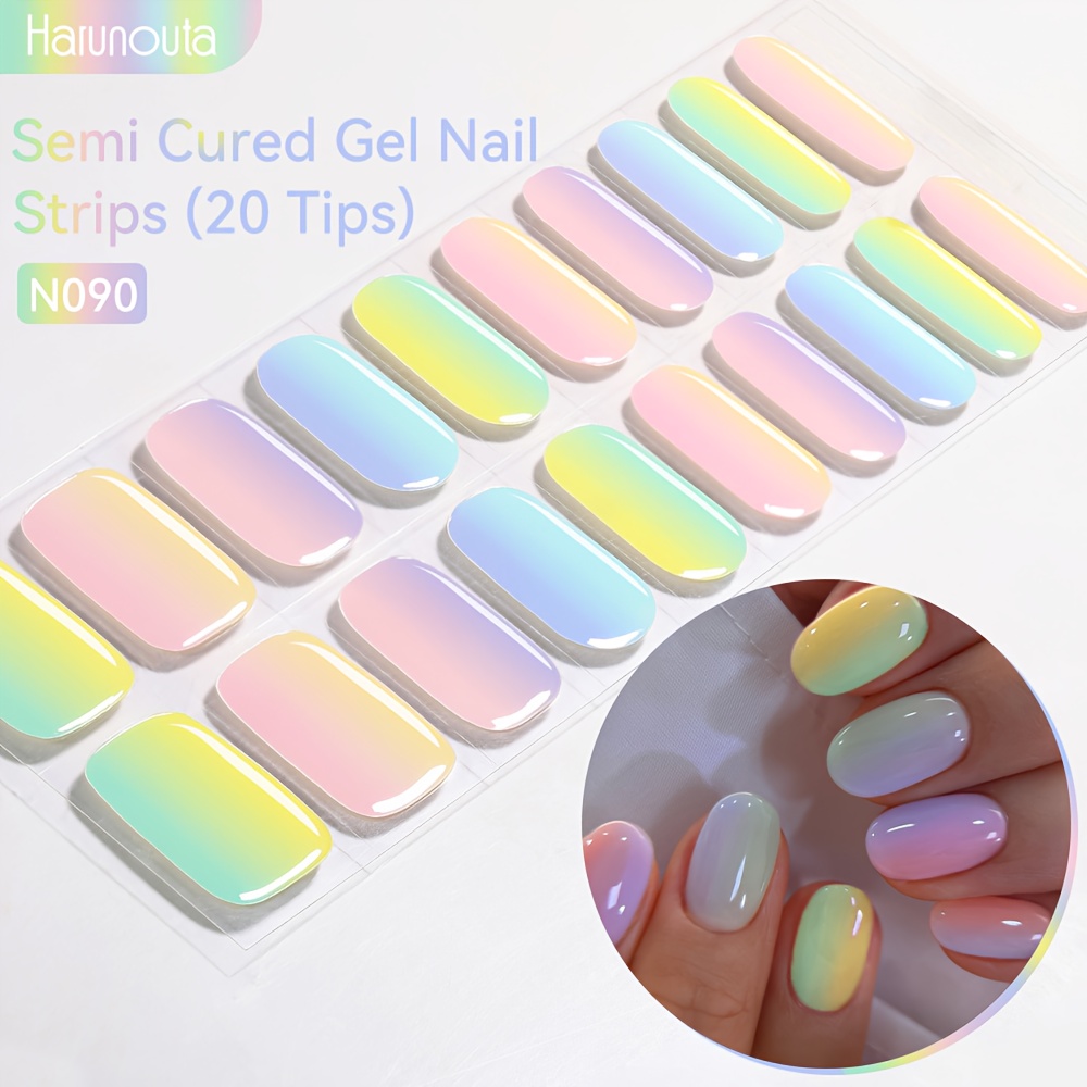 Image of Harunouta 20strips Semi Cured Gel Nail Strips Jelly White Gel Nail Stickers Nail Wraps Gel Polish Stickers Nail Art Manicure For N085