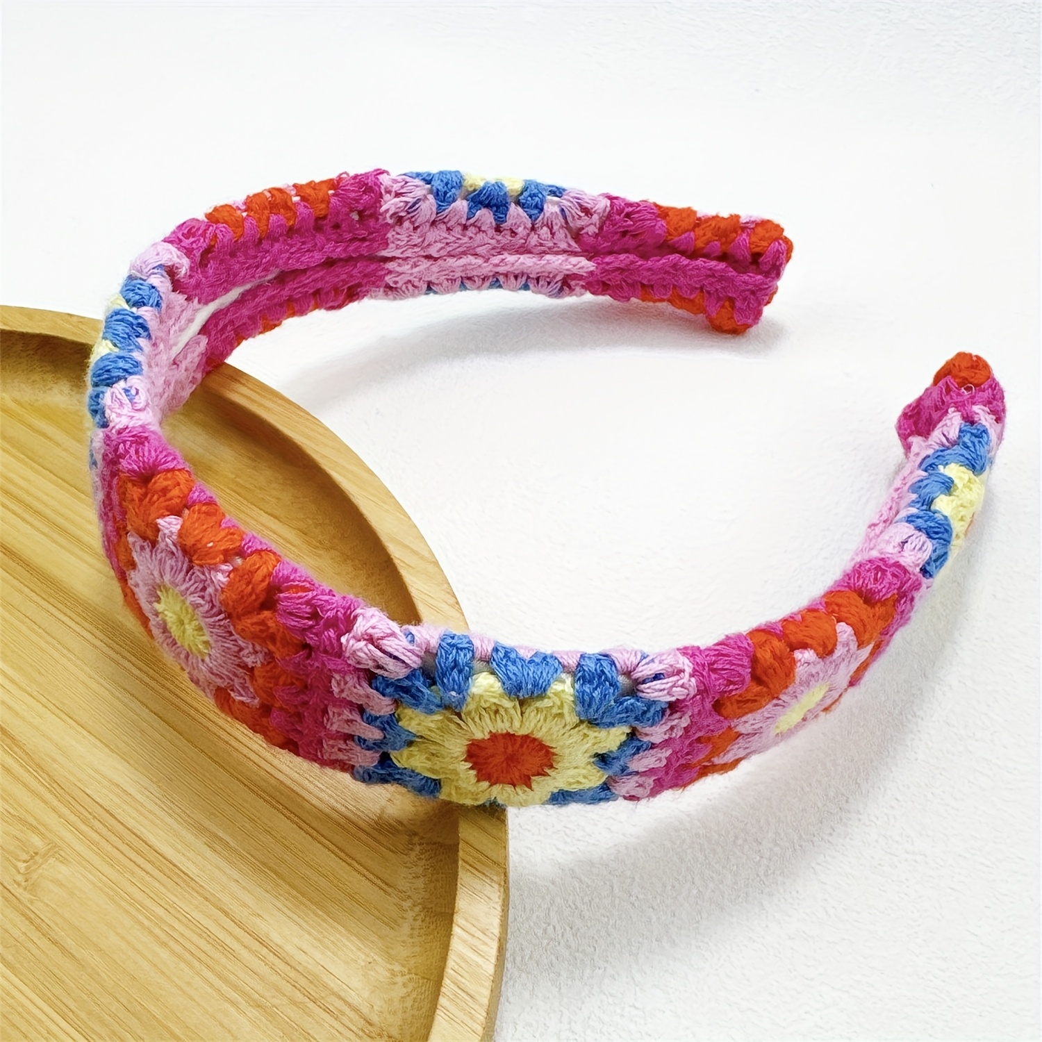 Image of 1pc Women's Cute Floral Knit Bohemian Headband - Fashionable Casual Hair Additions
