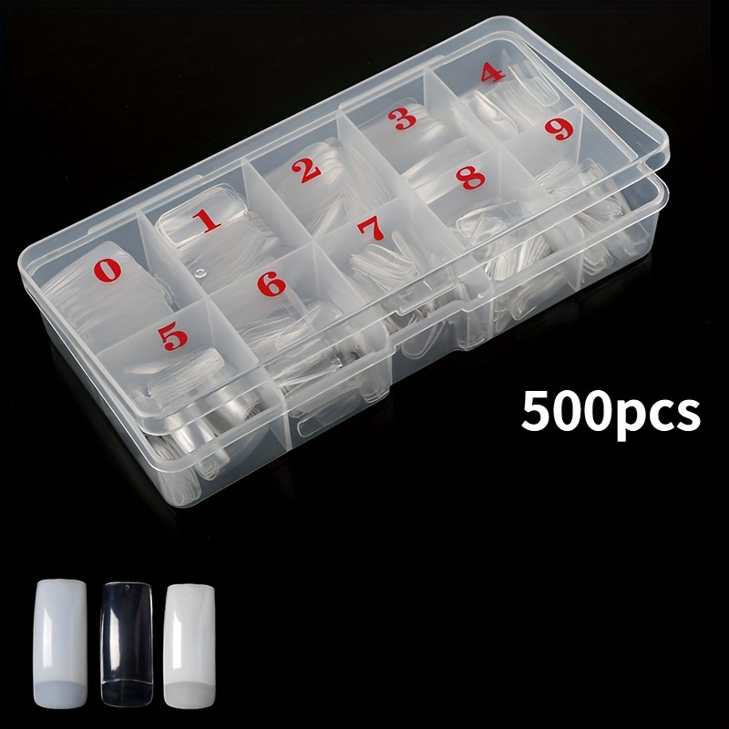 

500pcs False Nail Tips Set, Square Full Cover, Clear & Natural Colors, Artificial Nail Art Extensions With Storage Case