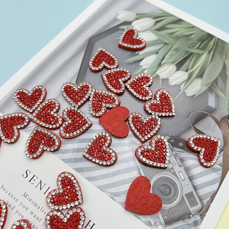 

30pcs Sparkling Red Heart Applique, Iron-on/dip Decorative Heart Embellishments, 2cm/0.78inch, For Diy Crafts, Sewing Accessories, Clothing And Hair Decor