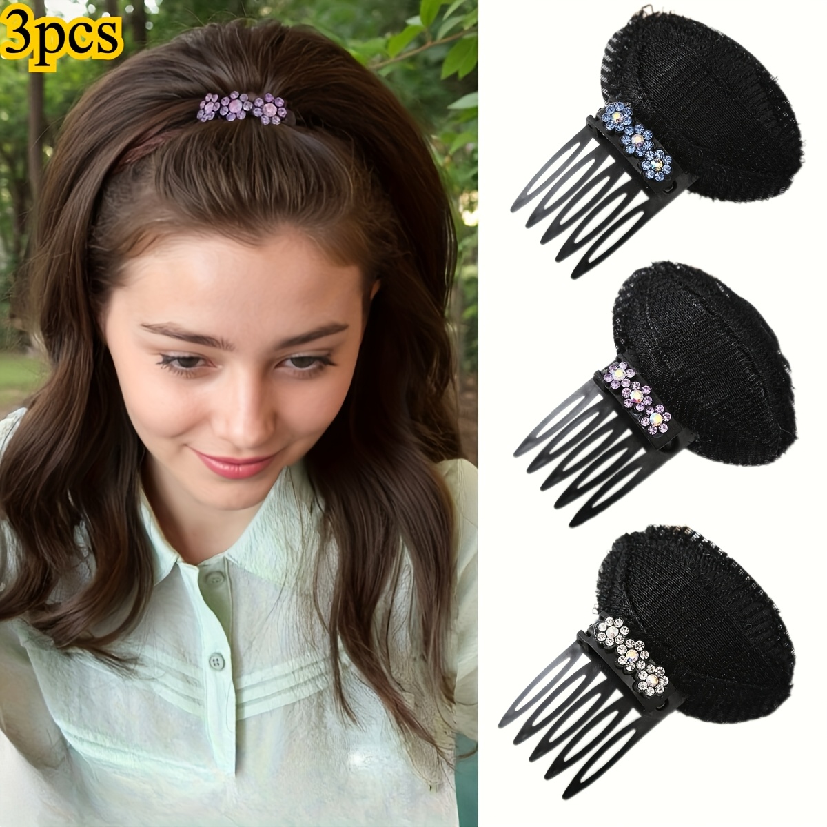 

3pcs Fabric Hair Volumizing Combs, Invisible Hair Lift Pads For Fuller Top, Hair Bouncy Boosters For Women, Suitable For 14+