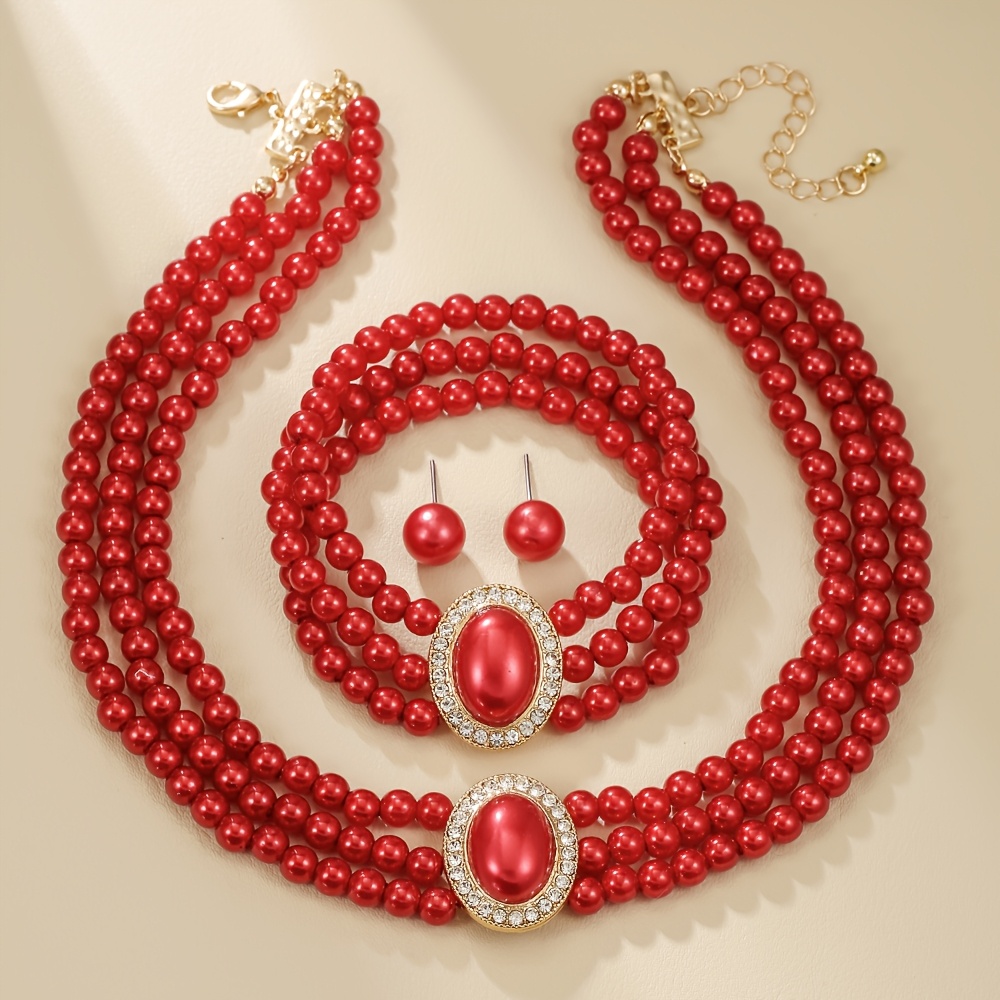 Layer Necklace Set Light Pink Earrings Bracelet Casual Attire Gift