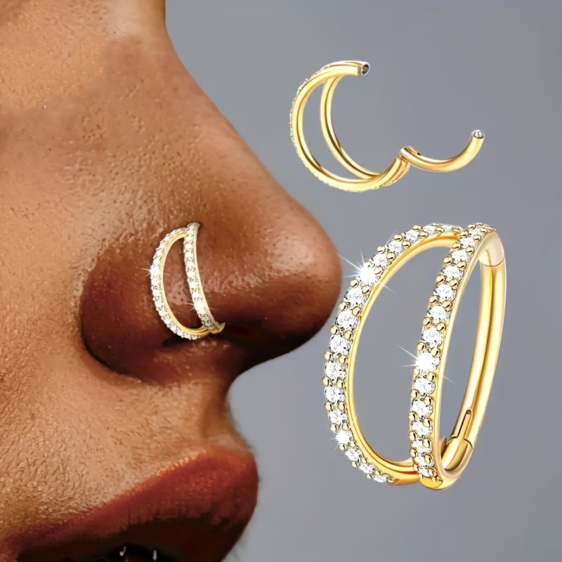TEMU Single-pack, Women’-layer Shiny Synthetic Zirconia Nose Ring – Elegant Cartilage & Nasal Piercing Jewelry For , Music Festivals, And Gifting,