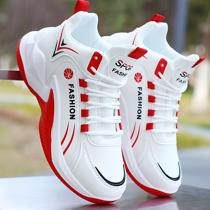 Tenis de basquetbol de caña alta para hombre, ligeros y transpirables con malla, detalles en rojo, cómodos para todas las temporadas, ideales para correr, deportes casuales y al aire libre, equipamiento de basquetbol, diseño deportivo elegante, suela acolchada EVA, estilo deportivo, ajuste cómodo, para un estilo de vida activo