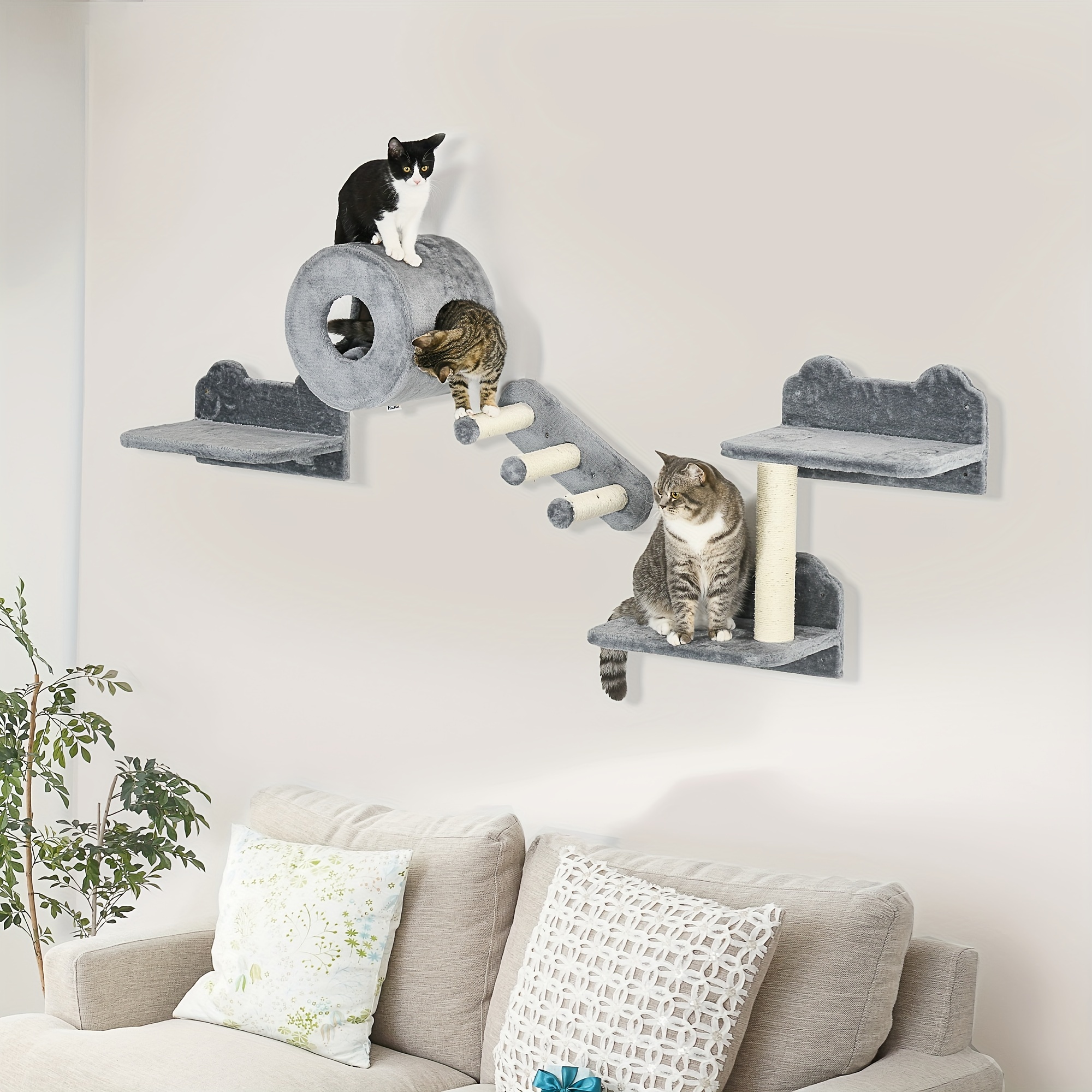 

Pawhut Cat Wall Shelves, 4 Piece Cat Wall Furniture With Condo, Scratching Post, Platforms, , Wall Mounted Cat Tree For Small Cat , Climbing, Sleeping, Gray