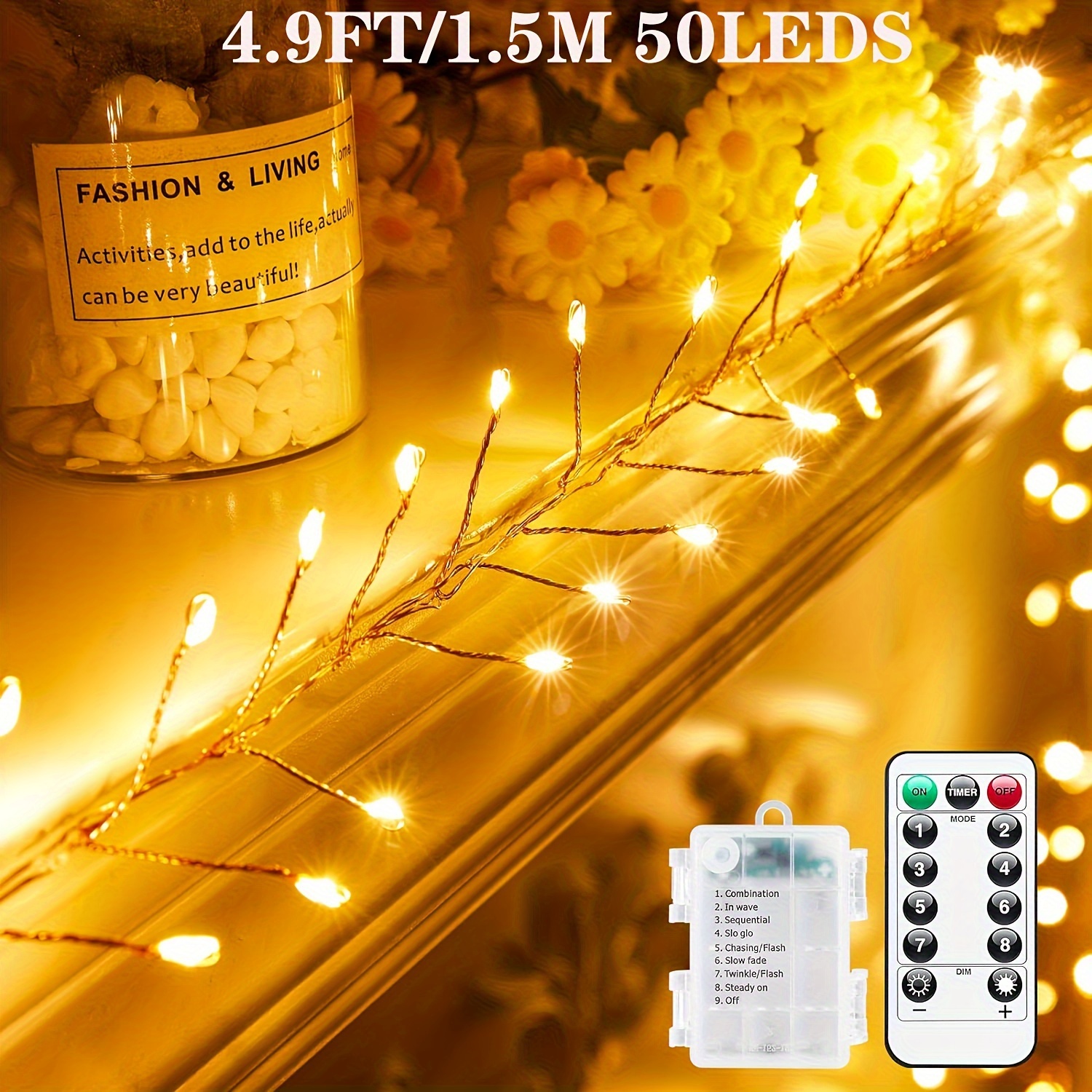 Fairy Light Battery Timer, Battery Box Lights With 50/100/200 Leds For Christmas Decoration, Featuring 8 For Room, Patio, Indoor/outdoor Decor, And Lighting Decoration Programs