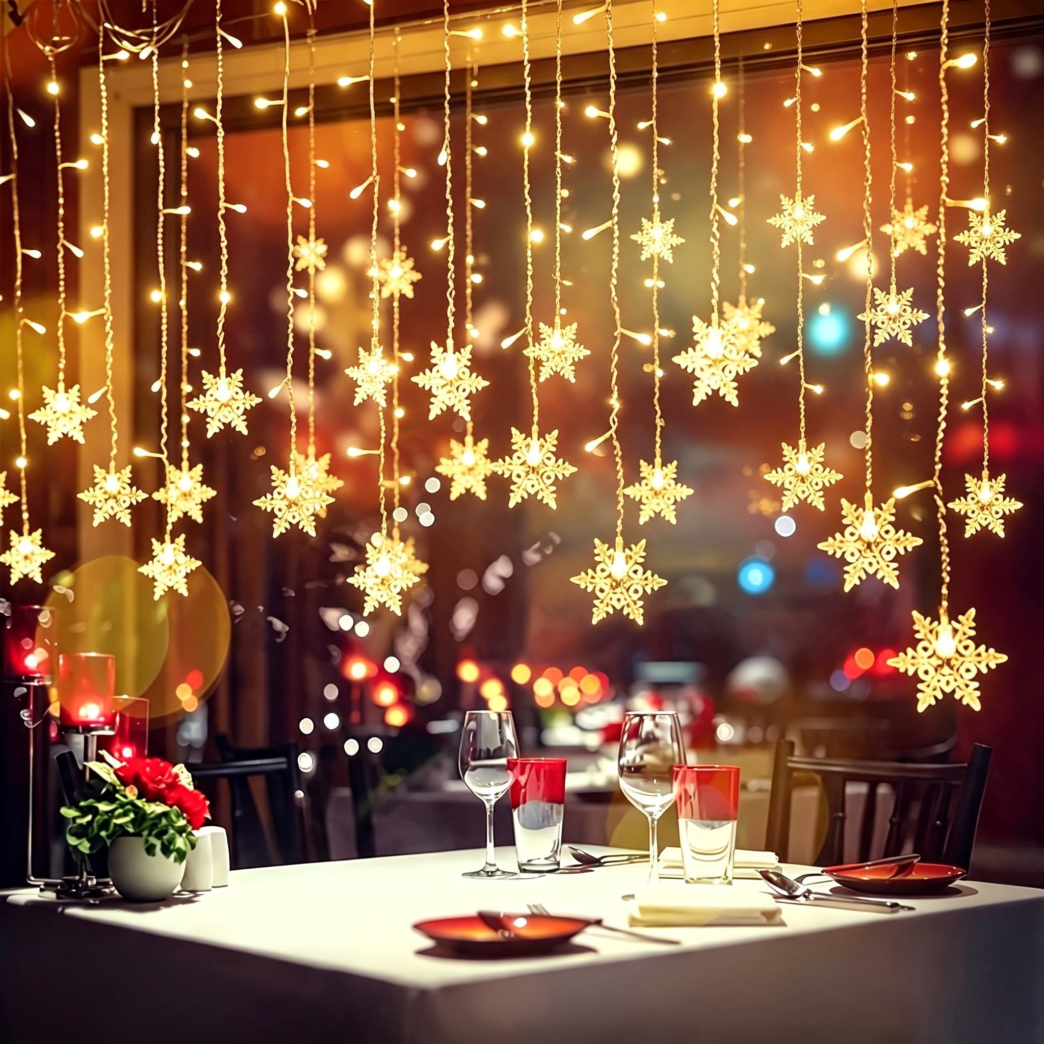 TEMU 1pc 96led Christmas Holiday Indoor Decorative Icicle Lights, Snowflake Lights, 8 Lighting , Suitable For Rooms, Living Rooms, Christmas Trees,