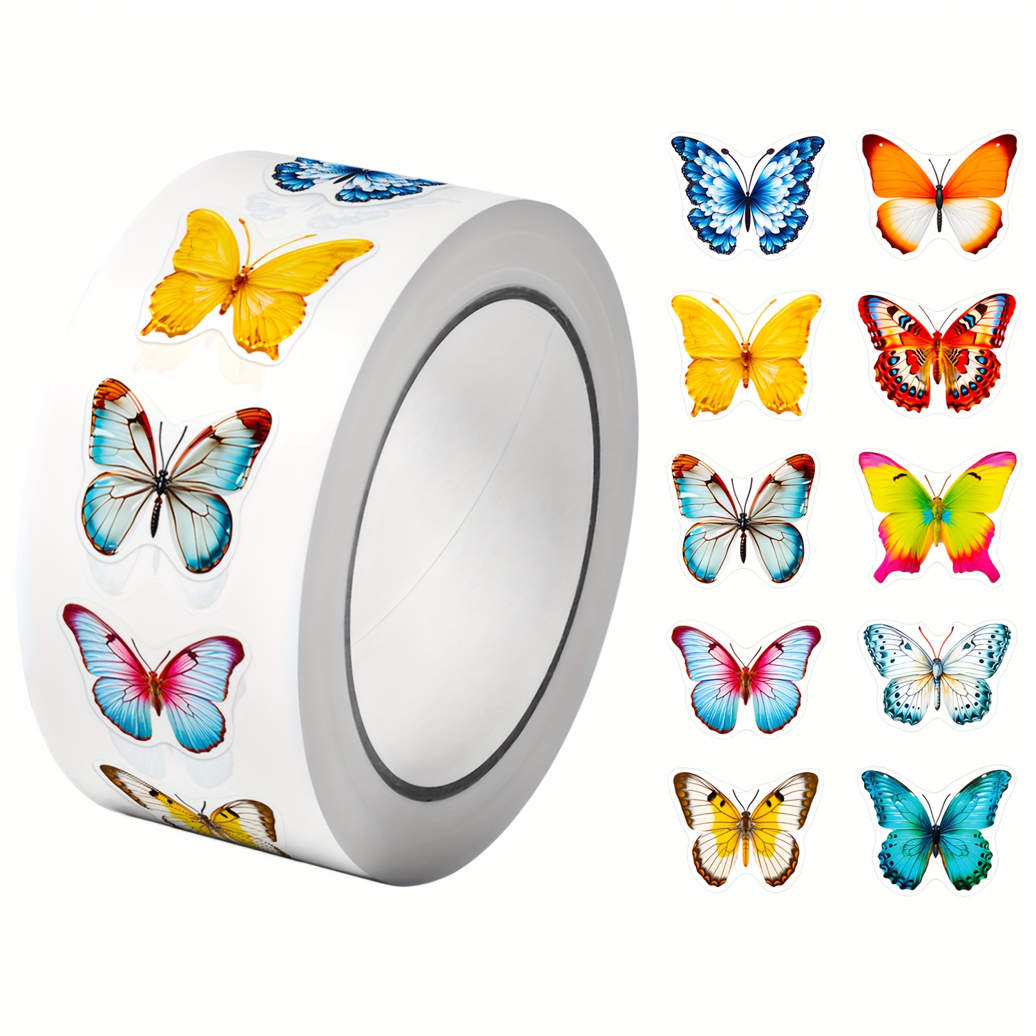 E-shop 1 Rolle (500 Stück) bunte Schmetterlingsmuster-Aufkleber 2,5 cm/1,0'' 10 Designs Abziehbilder zum Selbermachen zum Verzieren von Geschenken,