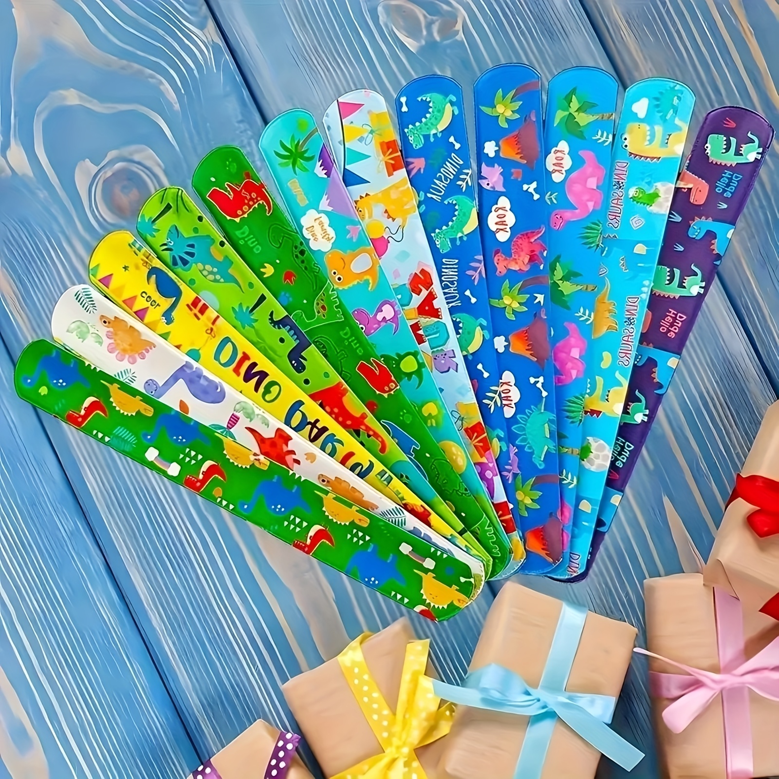 gift for her him 12pcs colorful dinosaur slap bracelets fun party favors classroom rewards for   theme events assorted designs with cartoon dinosaurs t rex and more pvc material no needed
