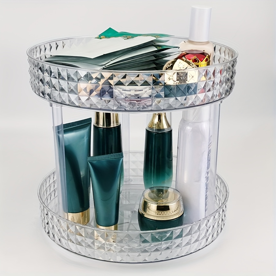 

Diamond Pattern Double-layer Turntable Organizer - Cosmetics, Accessories & Facial Masks | Ideal For Home, Dorm Decor & Valentine's Day Gift, Shelves