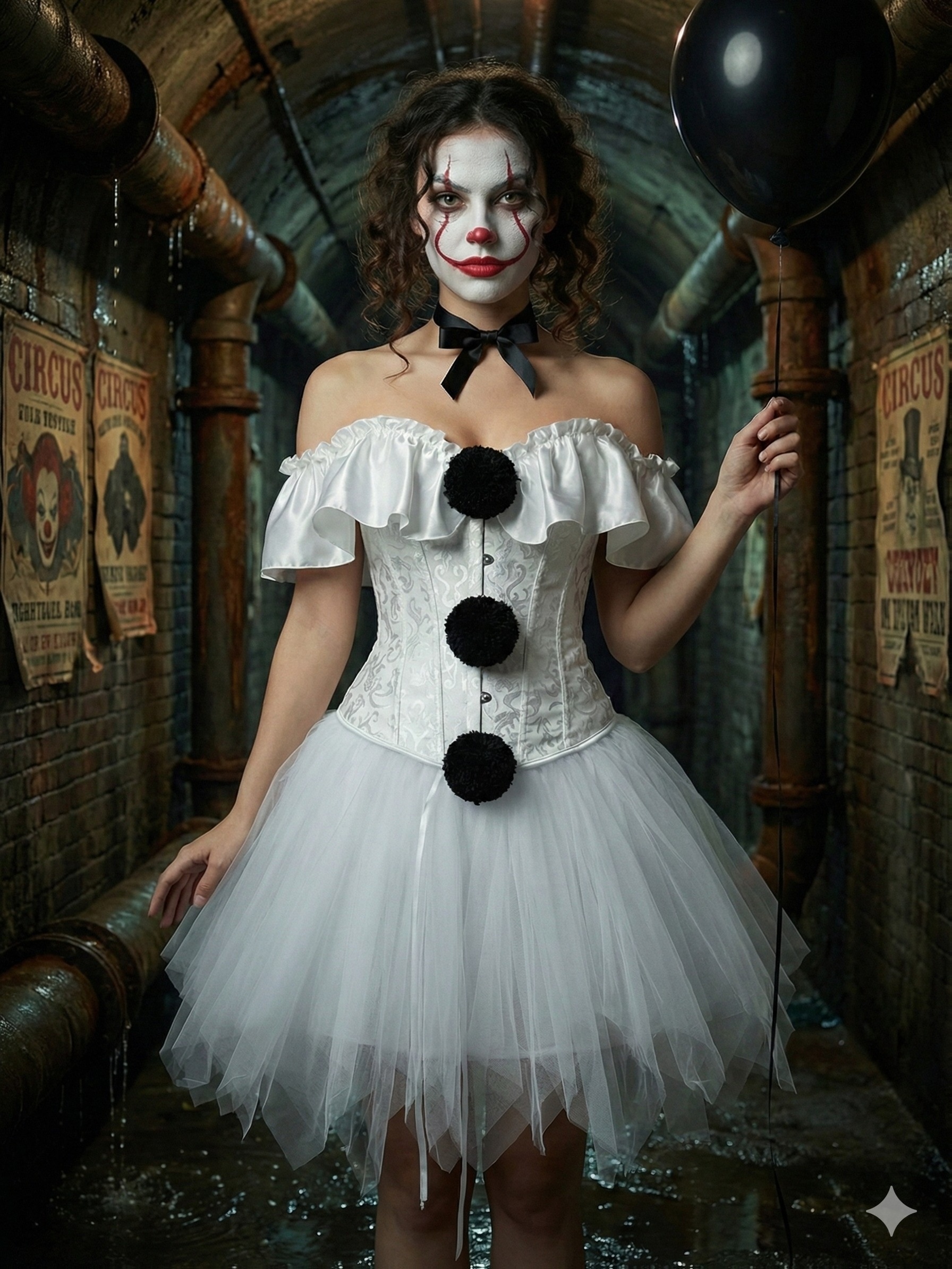 halloween costume set black white clown outfit corset tutu  display picture 1